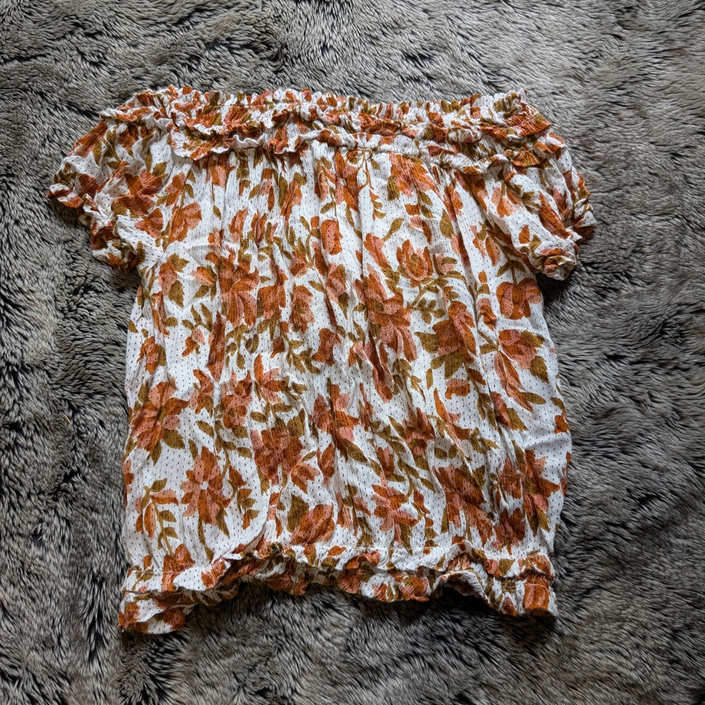 Floral Off-Shoulder Top - Orange and White